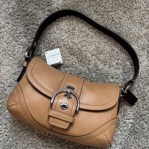 Coach Tan Leather Shoulder Bag with Silver Buckle